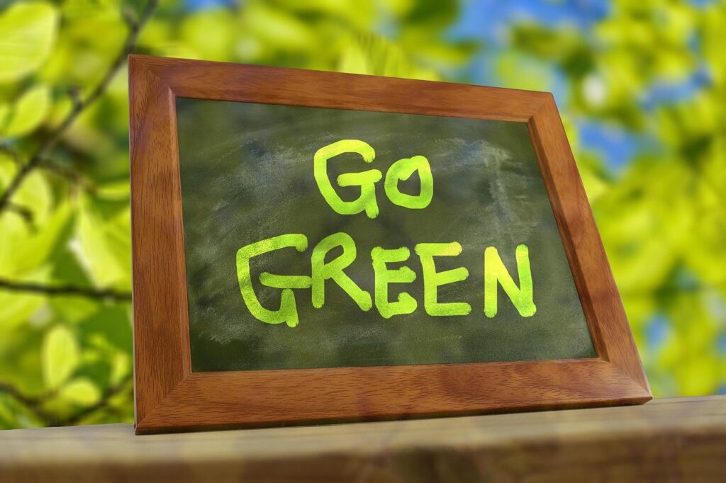 immagine evocativa che raffigura un quadro con scritto " go green", inserita nella pagina del sito della sostenibilità